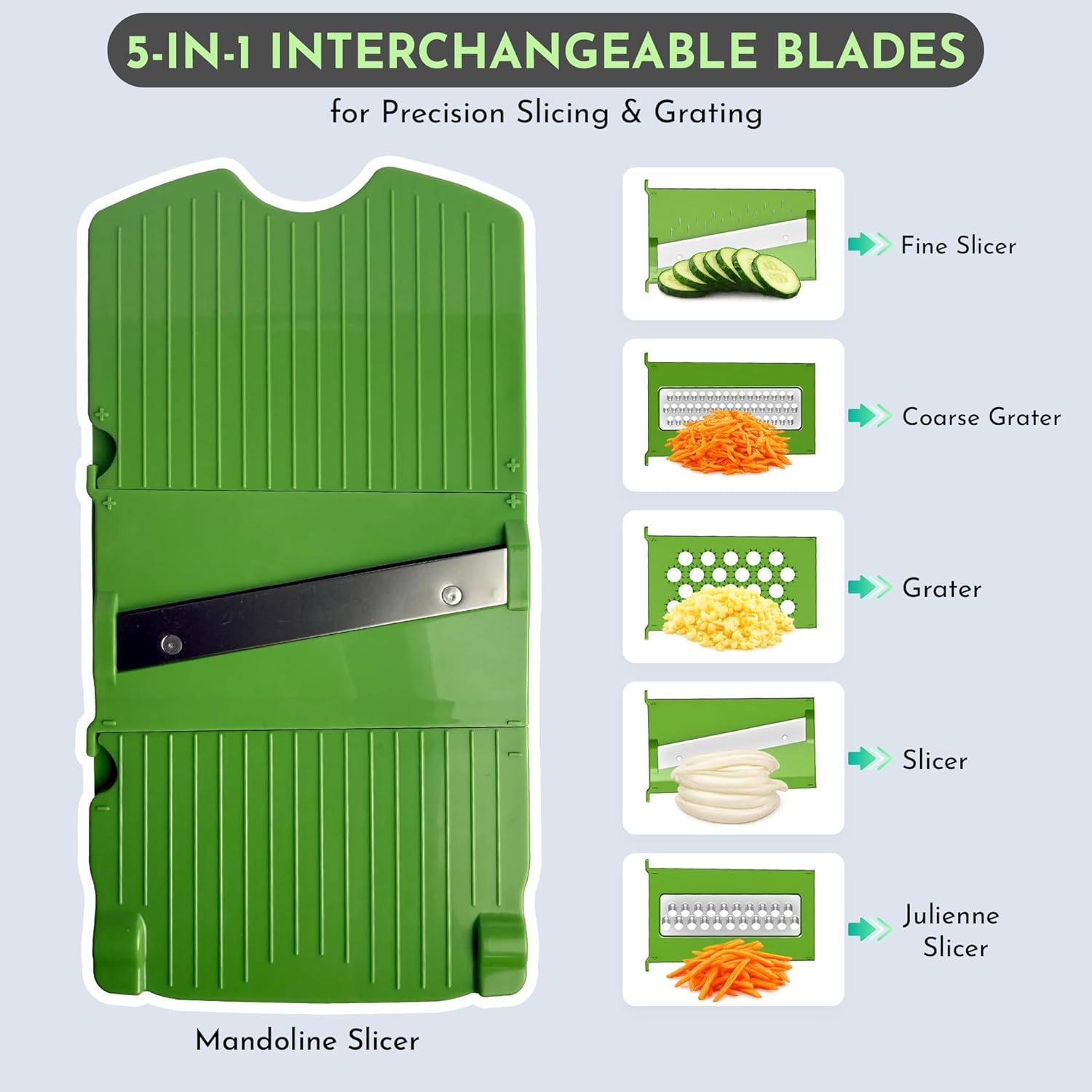 TRIZAH Vegetable Chopper & Cutter, 8 in 1 Salad Chopper with 1.2L Container, Heavy Duty Stainless Steel Blades, Mandoline & Julienne Slicer, Dicer, Coarse Grater, Safety Glove for Food Prep - Image 4